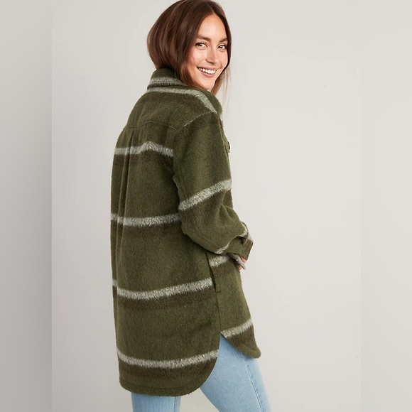 Old Navy Printed Flannel Long Utility Shacket Soft Brushed Green Plaid XS - Picture 2 of 6